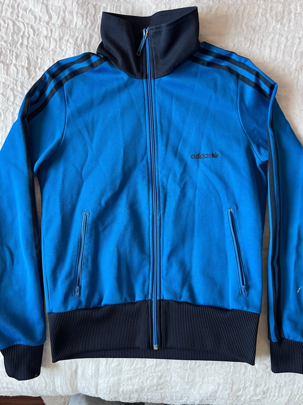 Y2K adidas Blue & Black Striped Bomber Jacket